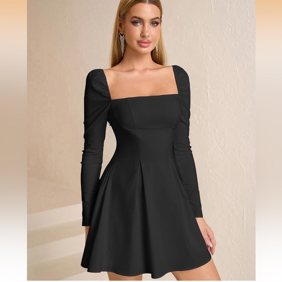 JKMNAO Long Sleeve  Mini Dress Bow Tie  SquareNeck Short M / 553 -10 - Picture 3 of 5